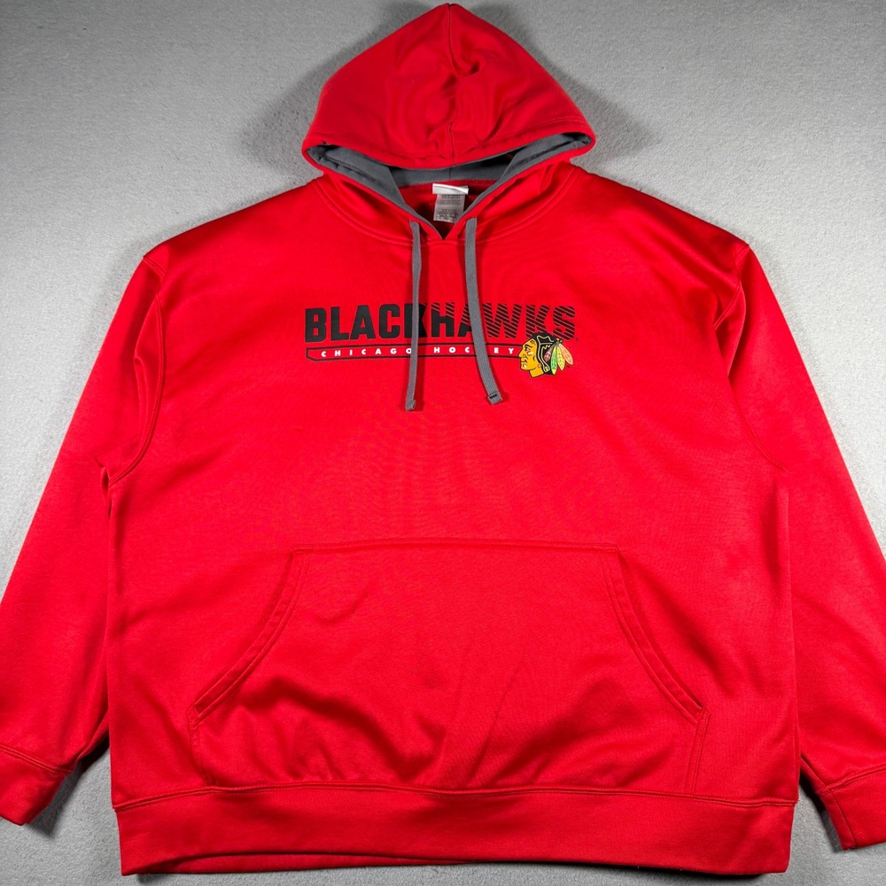 NHL Chicago Blackhawks Mens 2XL Red Performance Fleece Pullover Hoodie 50/52